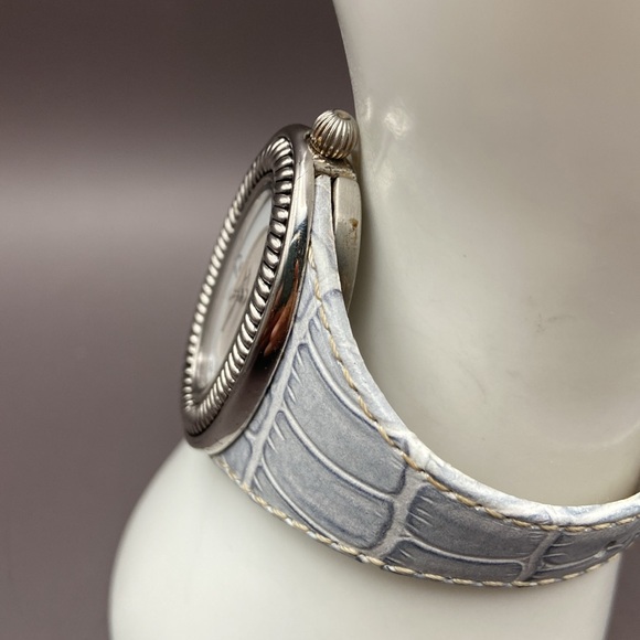 Ecclissi Sterling Silver Oval Rope Design Watch With Genuine Leather Band Grey - Picture 5 of 11